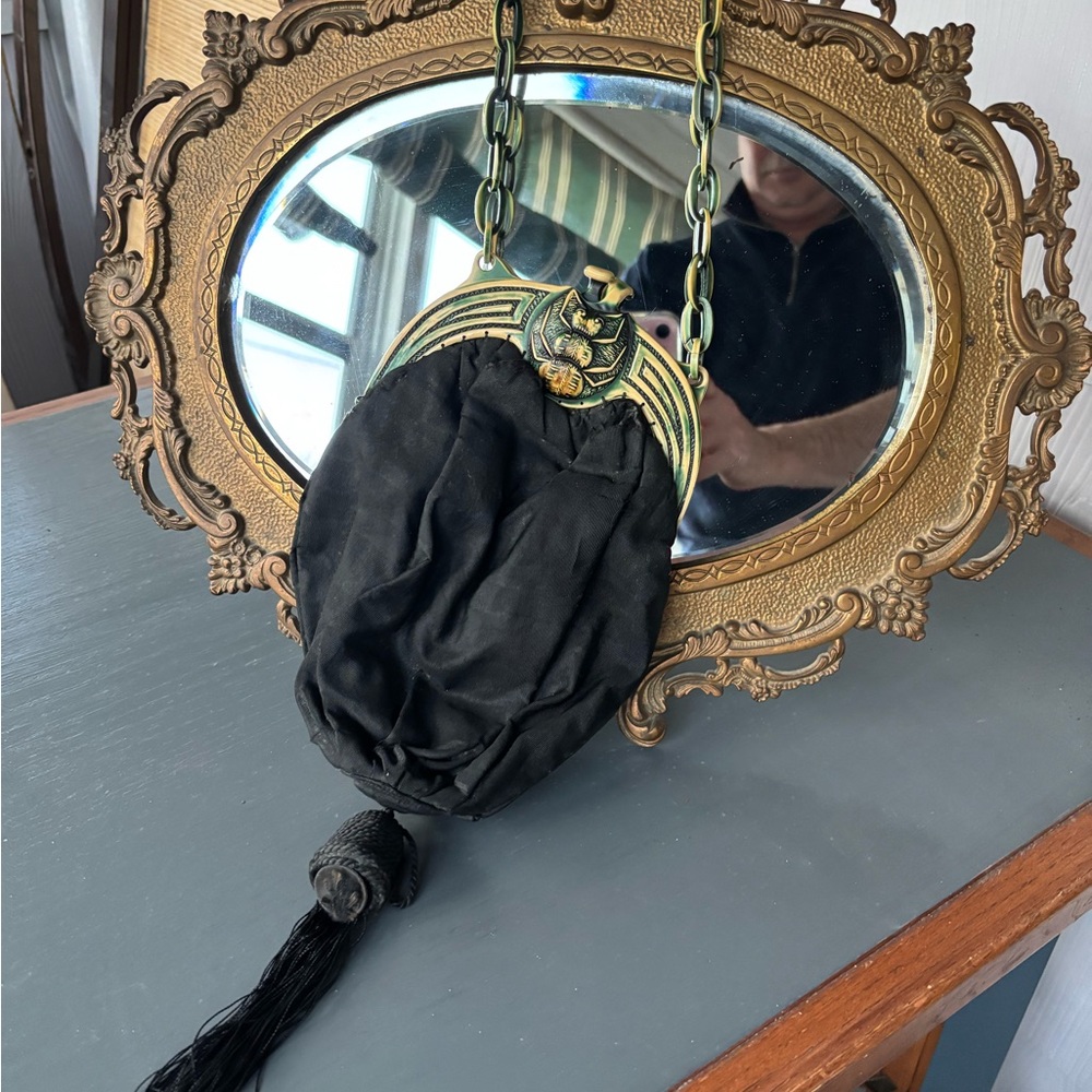 Vintage 1920’s Black Spider Bag with plastic chain and Tassel